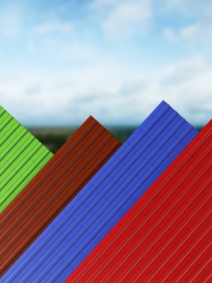 Black, red, green, blue, brown roof tiles  3d render
